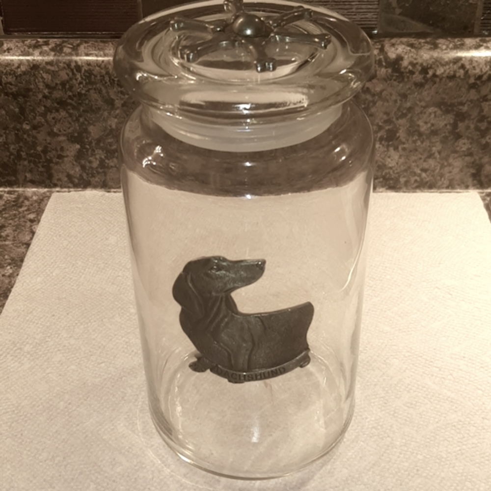 Mason Jar with Dachshund Dog Metal Design Seals about 7 inch high